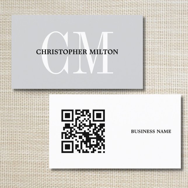 Minimalistischer grauer, fetter Monogramm-QR-Code- Visitenkarte (Von Creator hochgeladen)