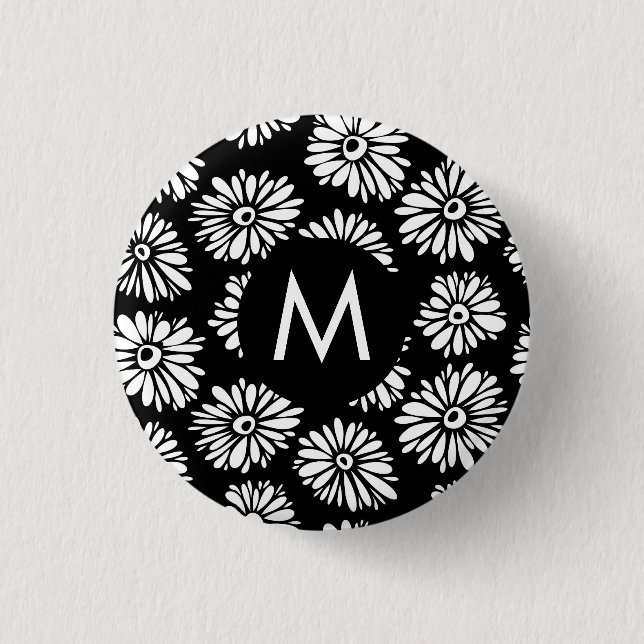 Minimalistischer Groovy-Schwarz-Weiß-Monogramm-Dai Button (Vorderseite)
