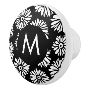 Minimalistischer Groovy-Schwarz-Weiß-Monogramm-Dai Keramikknauf