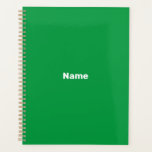 Minimalistischer grüner individuelle Name Planer<br><div class="desc">Minimalistischer grüner individuelle Name,  Text,  Monogramm,  Initialen oder Jahr personalisierter Planer. Benutzerdefinierter weißer Text auf grünem,  schlichtem Hintergrund.</div>