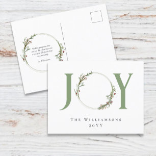 Minimalistischer grüner Wasserfarben-Kranz Freuden Feiertagspostkarte