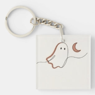 Minimalistischer Halloween-Geist und Halbmond Hall Schlüsselanhänger