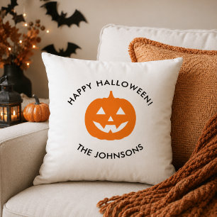 Minimalistischer Halloween-Kürbis – Personalisiert Kissen