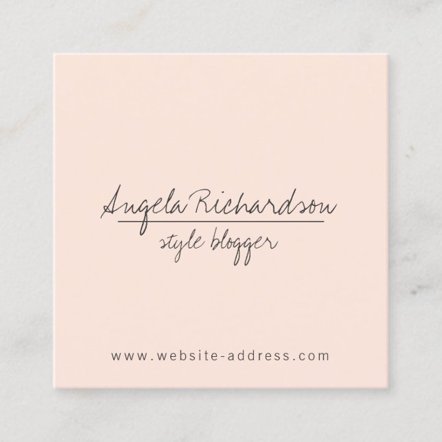 Minimalistischer handgeschriebener Blogger-Peach Quadratische Visitenkarte (Vorderseite)