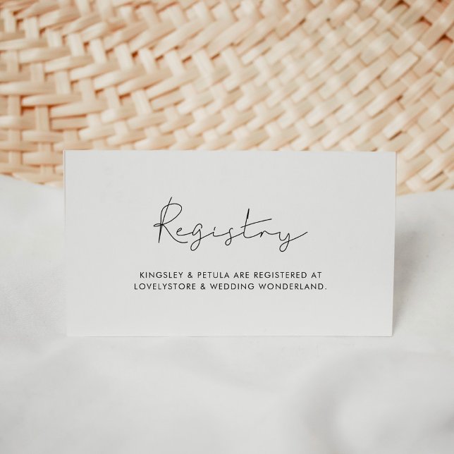 Minimalistischer handgeschriebener Hochzeitskarten Begleitkarte (Minimalist handwritten wedding registry card)