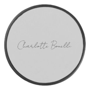 Minimalistischer handgeschriebener Skriptname Grau Eishockey Puck