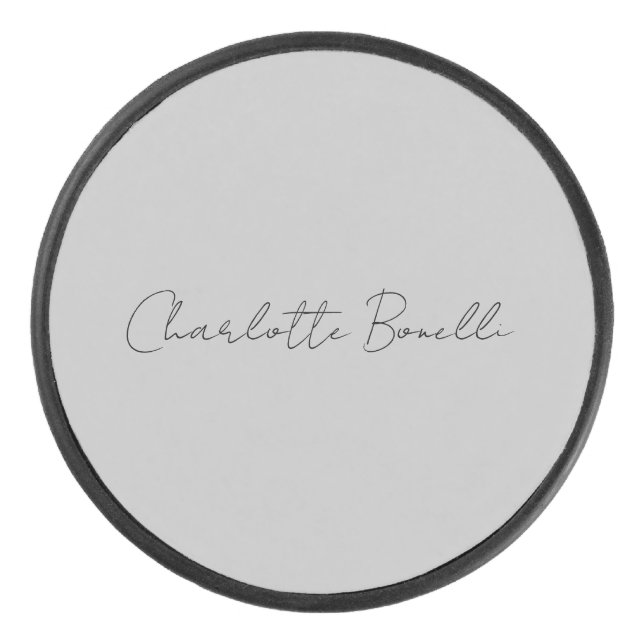 Minimalistischer handgeschriebener Skriptname Grau Eishockey Puck (Vorderseite)