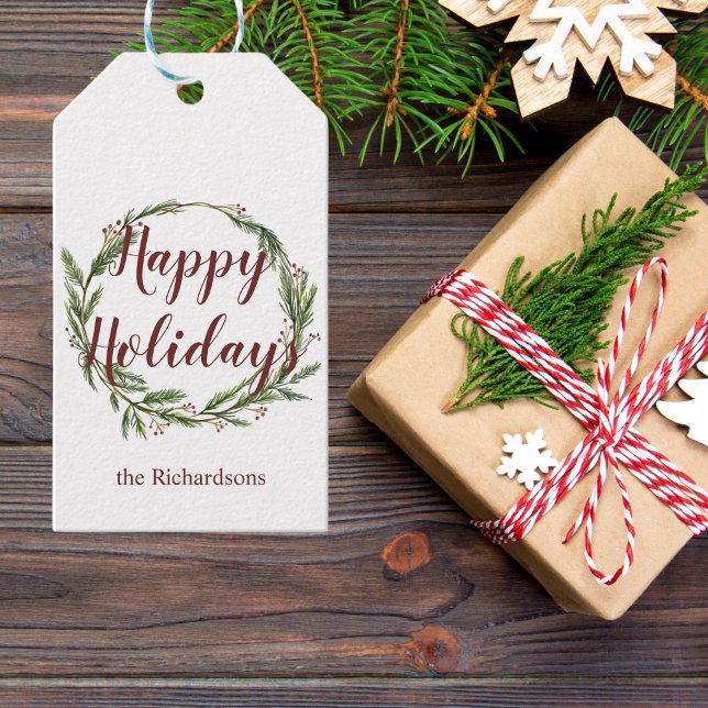 Minimalistischer Happy Holidays Wasserfarbener Pin Geschenkanhänger (Von Creator hochgeladen)