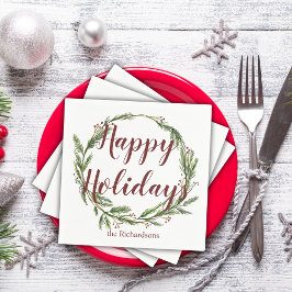 Minimalistischer Happy Holidays Wasserfarbener Pin Serviette