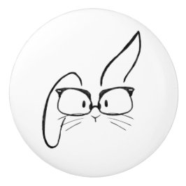 Minimalistischer Hasenkaninchen mit Brille Keramik Keramikknauf