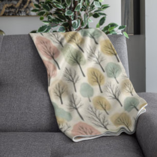 Minimalistischer Herbstbaum Muster Pastellwald Fleecedecke