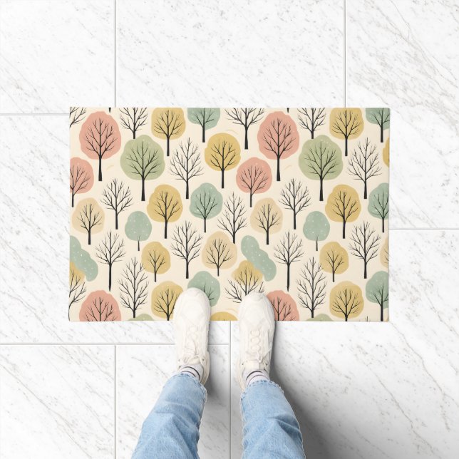 Minimalistischer Herbstbaum Muster Pastellwald Fußmatte (Indoor)