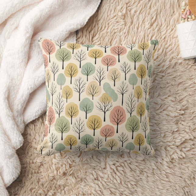 Minimalistischer Herbstbaum Muster Pastellwald Kissen (Decke)