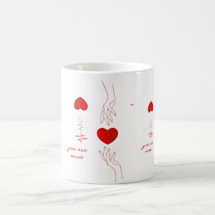 Minimalistischer Herzschlag und Hände Liebestasse Kaffeetasse