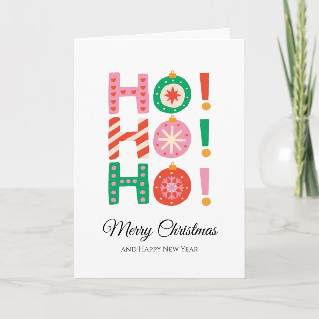 Minimalistischer Ho Ho Ho Frohe Weihnachten & Neue Karte (Vorderseite)
