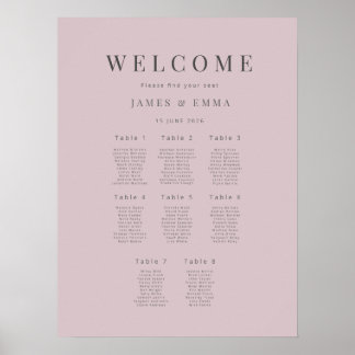 Minimalistischer Hochzeits-Sitzplan(8) Staubige Ro Poster