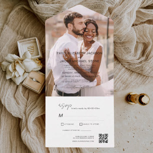 Minimalistischer Hochzeitsfoto-QR-Code Elegant All In One Einladung