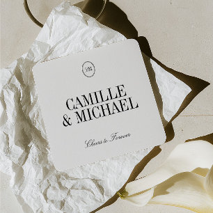 Minimalistischer Hochzeitsuntersetzer mit Monogram Rechteckiger Pappuntersetzer