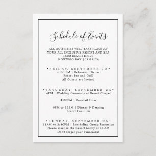 Minimalistischer Hochzeitswochenend-Terminplan Begleitkarte