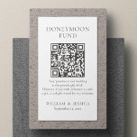 Minimalistischer Honeymoon-Fonds mit QR-Code Begleitkarte<br><div class="desc">Mit dieser minimalistischen Honeymoon-Fondskarte können Sie Ihre Flitterwochen-Träume verwirklichen. Das elegante und schlichte Design besticht durch einen delikaten Schriftart und viel Weiß. Freuen Sie sich auf ein elegantes und zeitloses Ambiente, das Ihre Gäste beeindruckt. Sie können ganz einfach einen QR-Code generieren, indem Sie die URL Ihrer Flitterwochenregisterseite in das angegebene...</div>