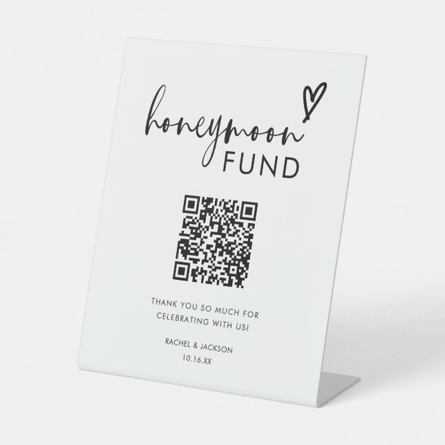 Minimalistischer Honeymoon Fund QR will gut unters Sockelschild (Vorderseite)
