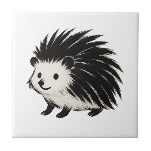 Minimalistischer Igel - Schwarzes Farbmuster Fliese (Vorderseite)