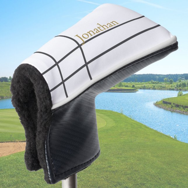 Minimalistischer individuelle Name aus weißem Grau Golf Headcover (Von Creator hochgeladen)