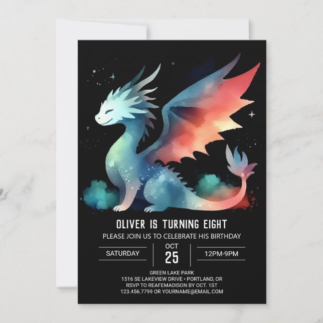 Minimalistischer intensiver Drache Geburtstag Einladung (Vorderseite)