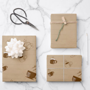 Minimalistischer Kaffee-Cup gestreiftes Muster - M Geschenkpapier Set