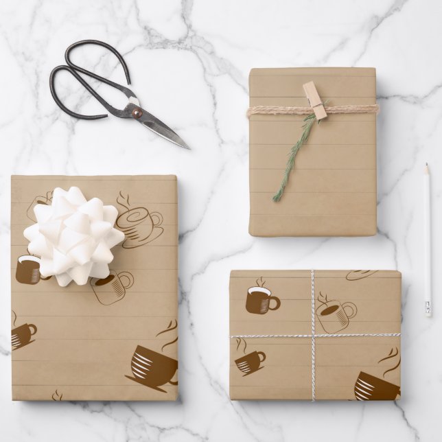Minimalistischer Kaffee-Cup gestreiftes Muster - M Geschenkpapier Set (Vorderseite)
