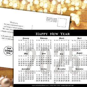 Minimalistischer Kalender 2025 Modernes Schwarzes  Feiertagspostkarte