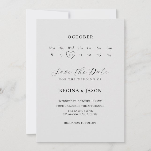 Minimalistischer Kalender zum Speichern des Datums Save The Date (Vorderseite)