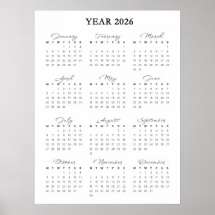 Minimalistischer Kalenderposter 2026 Poster