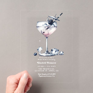 Minimalistischer klarer Gin-Cocktail-Junggesellinn Acryleinladungen