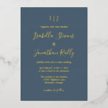 Minimalistischer Klassiker Dunkler Dusty Blue Wedd Folieneinladung<br><div class="desc">Einladung zur Hochzeit Minimalistischer klassischer Dunkelblau- und Goldfolie</div>