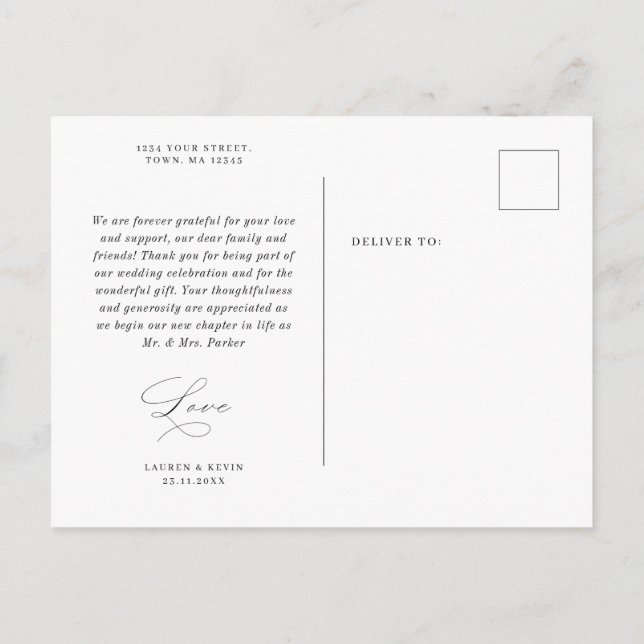 Minimalistischer Klassiker Vielen Dank, Postcard Einladungspostkarte (Rückseite)
