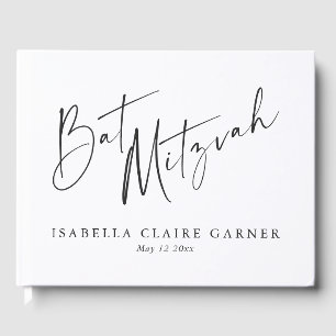 Minimalistischer klassischer Schwarz-Weiß-Bat-Mizw Gästebuch