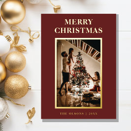 Minimalistischer klassischer Weihnachtsroter Brief Folien Feiertagskarte