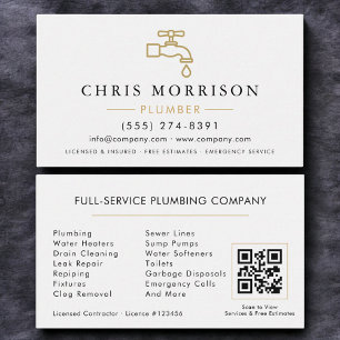 Minimalistischer Klempner White Gold QR-Code Visitenkarte