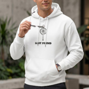 Minimalistischer Kompass Lost Found Ästhetik Weiße Hoodie