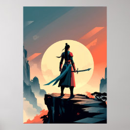 Minimalistischer Krieger mit Schwert-Gaming  Poster