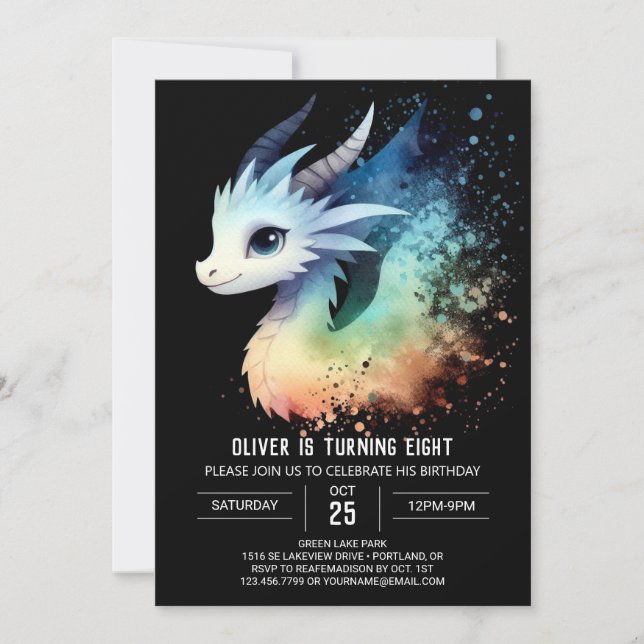 Minimalistischer kühner Drache Geburtstag Einladung (Vorderseite)