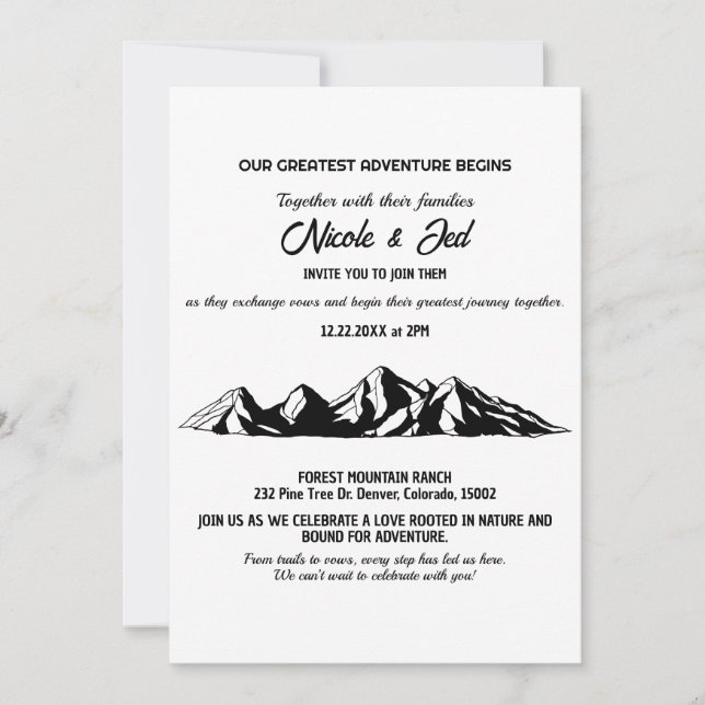 Minimalistischer Lässiger Berg Outdoor-Hochzeit Einladung (Vorderseite)