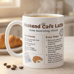 Minimalistischer Latte-Wochenende-Rezeptführer Kaffeetasse