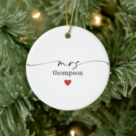 Minimalistischer Lehrer Namensschmuck mit Herz Keramik Ornament