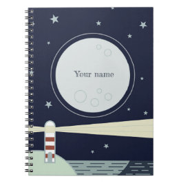 Minimalistischer Leuchtturm mit Mond und Sternen Notizblock