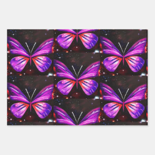 Minimalistischer Lila Schmetterling Geschenkpapier Set