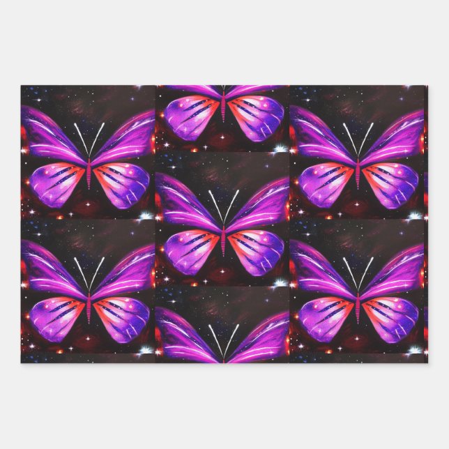 Minimalistischer Lila Schmetterling Geschenkpapier Set (Vorderseite)