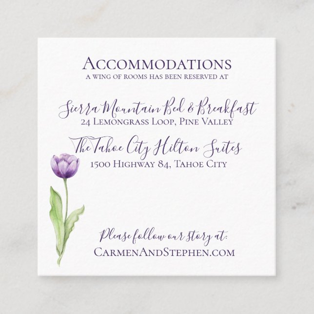 Minimalistischer Lila Single Tulip Wedding Detail Quadratische Visitenkarte (Vorderseite)