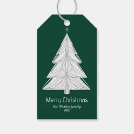 Minimalistischer Line-Art Weihnachtsbaum mit geome Geschenkanhänger